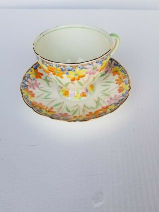 Vintage Foley Bone China England Hand Painted Tea Cup And Saucer With Flowers