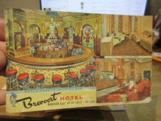 Vintage Old Postcard Illinois Chicago Brevoort Hotel Crystal Bar Lounge Bedroom