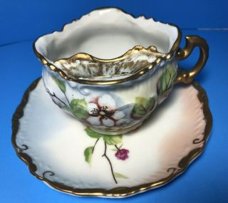 Floral Porcelain Right Handed Mustache Tea Coffee Cup & Saucer Set Jp1200