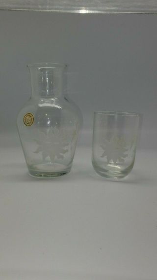 Etched Crystal Clear Bedside Carafe W/ Glass - Sun,  Moon,  Stars