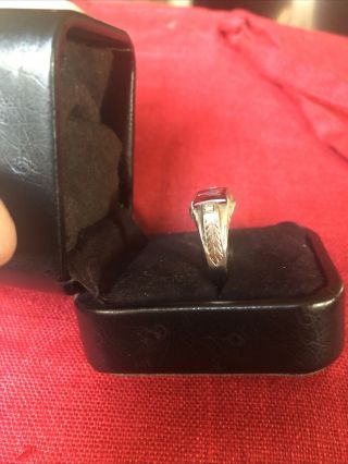 Vintage 14K White Gold Masonic Mason Ring Ruby&2 Diamonds Size 13 App 3