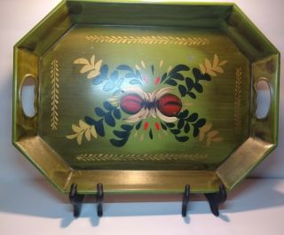Tole Metal Large Vintage Serving Tray Display Hand Painted