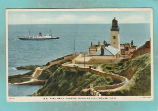 Small Old Tuck`s Postcard Of S.  S.  King Orry Passing Douglas Lighthouse,  E17.