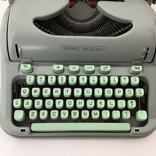 Vintage 1960’s Hermes 3000 Portable Typewriter with Case & 2 Brushes, 3