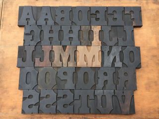 Large 4” Antique Vtg Page Fancy Wood Letterpress Print Type Block Letter Set