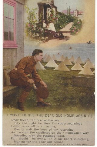 C1915 Bamforth Song Card " I Want To See The Dear Old Home Again " Postcard,  Wwi
