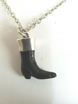Antique Victorian Jet Carved Ladies Boot Charm On Vintage Chain Goth
