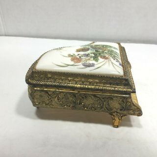 Vintage Edelweiss Piano Music Box / Trinket Box Metal And Porcelain