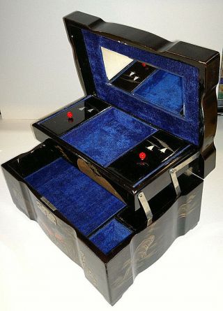 Large Antique Vintage Japanese Lacquered Music Jewellery Box 12 " By 9 " By 6 " Tall