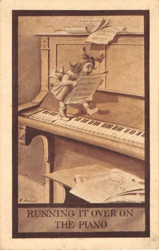 Old Sepia - Toned Comic Fantasy Pc - Tiny Girl Running On Piano Keys - H.  Horina Art