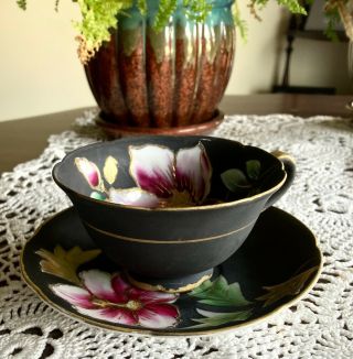 Vintage Teacup And Saucer Hand Painted Occupied Japan 1945 Matte Finish