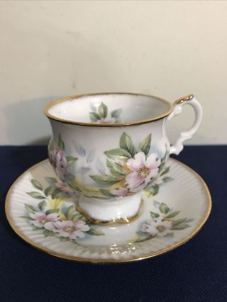 Lovely Vintage Elizabethan Fine Bone China Footed Teacup & Saucer Floral England