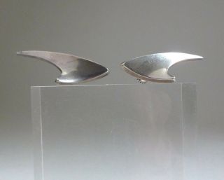 Bent Knudsen,  Denmark Vintage Modernist Sterling Silver Shark Fin Earrings
