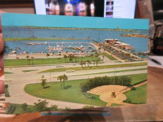 Vintage Old Postcard Florida Sarasota Bird Key Marina Amphitheater Flag Pole