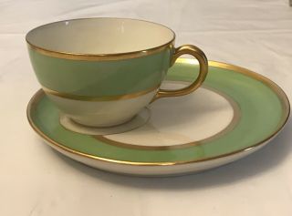 Vintage Coffee Cup And Saucer Gda/green White Gold Colors / France
