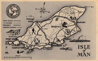 Vintage Postcard Isle Of Man Pictorial Map By Photochrom Ltd,  Postally