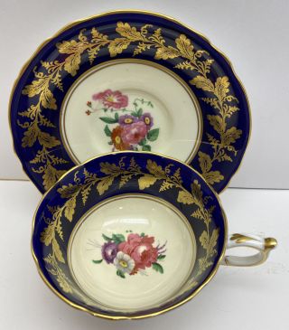 Vintage Paragon Double Warrant Cobalt Blue & Gold Teacup And Saucer Pink Flowers