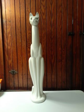 Vintage Very Tall 27 " Ceramic White Cat Statue Sculpture Figurine Jewel Eyes