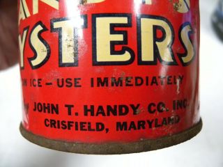 Vintage Advertising HANDY ' S OYSTERS Tin,  John T.  Handy Co. ,  Crisfield,  MD 3