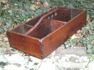 Antique Wooden Tote Caddy Carrier Hand Hewn 8.  25 " X16.  75 " Dovetail Wood Primitive