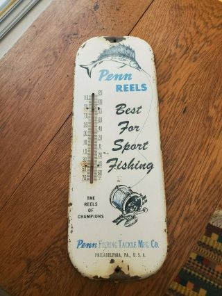 Lg.  Vintage,  Seldom Seen,  Metal Penn Fishing Reel Thermometer