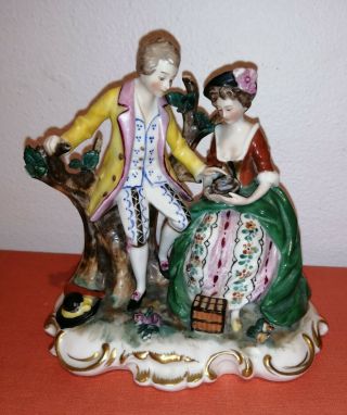 Ackermann & Fritze - Porcelain Fine Figurine Of Couple Sitting On Tree - Trunk