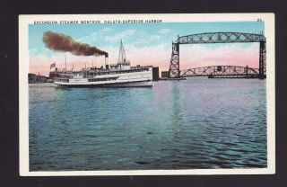 Old Vintage Postcard Of Steamer Montauk Duluth Mn Superior Harbor