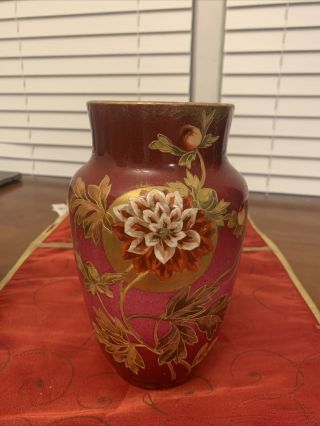 Antique Royal Bonn Germany Porcelain Vase 8” Hand Painted Floral
