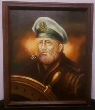 Vintage Sea Captain Oil On Canvas Painting Signed Lower Right Framed Aspictured