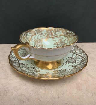 Antique Royal Stafford Tea Cup And Saucer - Gold And Green