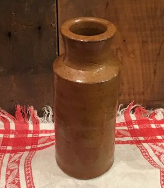 Antique Primitive Brown Salt Glazed Stoneware Pottery Crock Jug Pot 7 1/4”