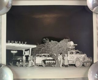 Antique Photograph Garrett Bros Truck Of Fort Worth / Humble Oil Gas Station