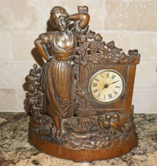 Antique Figural Cast Iron Clock Of Woman Regent Mfg