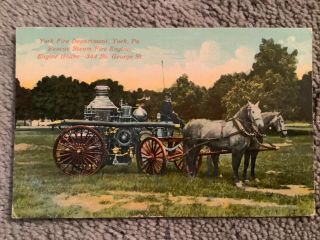 Vintage Postcard Of York Fire Dept.  Rescue Steam Fire Engine,  Pa