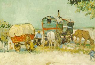 Vintage Postcard 1990s Vincent Van Gogh Encampment Of Gypsies With Caravans 1888