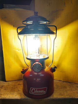 Vintage 5/70 Coleman 200a Red Single Mantle White Gas Camping Lantern W/ Box