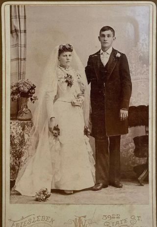 Antique Cabinet Photo Young Victorian Wedding Couple Wedding Dress Chicago