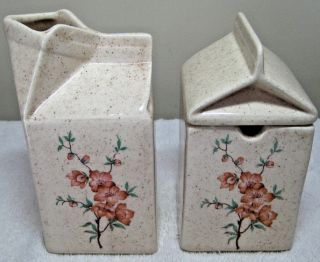 5 " Ceramic Milk Carton Shape Creamer & Sugar Bowl Set With Lid Floral Design