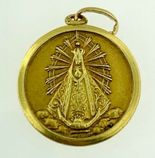 Vintage 18kt Yellow Gold Blessed Virgin Mary Pendant Or Fancy Medal Italy Estate