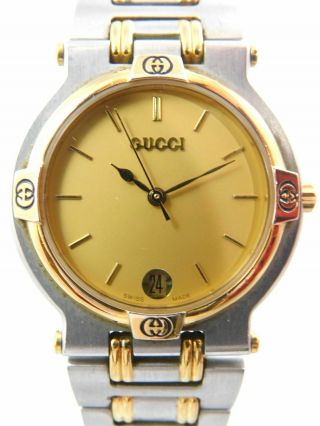 Gucci 9000m Gold Silver Date Men 