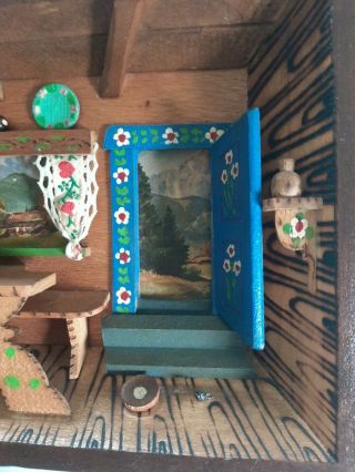 Vintage German Diorama Shadow Box Kitchen Hand Painted Carved Wood w/light 3