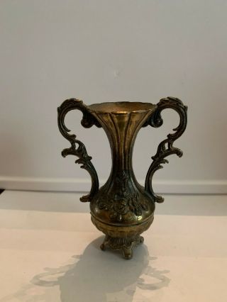 Vintage Ornate Brass Colored Metal Vase Made In Italy