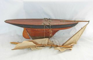 Antique / Vintage Wooden Model Sailing Boat Pond Yacht With Lead Keel Circa 1920