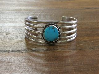 Vintage Navajo Turquoise Sterling Silver Cuff Bracelet By Ramone Platero
