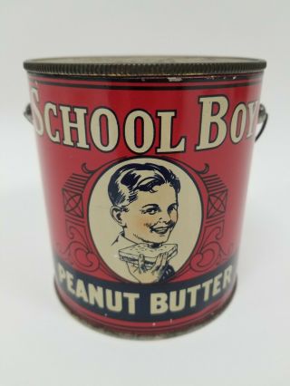 Rare Vtg School Boy 2 Lb Peanut Butter Advertising Tin Dated 1928 Seattle,  Wa