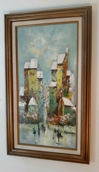 Vintage French Impressionist Oil Painting of Park Scene on 12x24 Canvas Signed 2