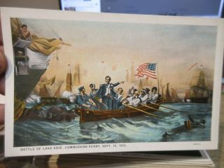 Vintage Old Ohio Postcard Put In Bay Battle Of Lake Erie Commodore Perry Artwork