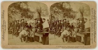 Spanish American War Camp Tampa Soldiers In Line For Rations Stereoview 21546