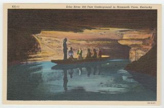 Mammoth Cave Ky Postcard Vintage Echo River Boat 360 Feet Underground Linen Old