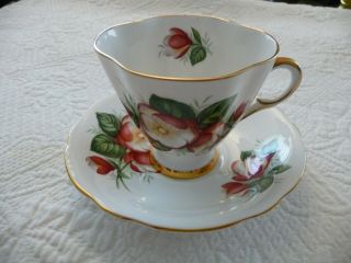 Vintage Windsor Bone China Tea Cup And Saucer: White With Pink Floral Pattern